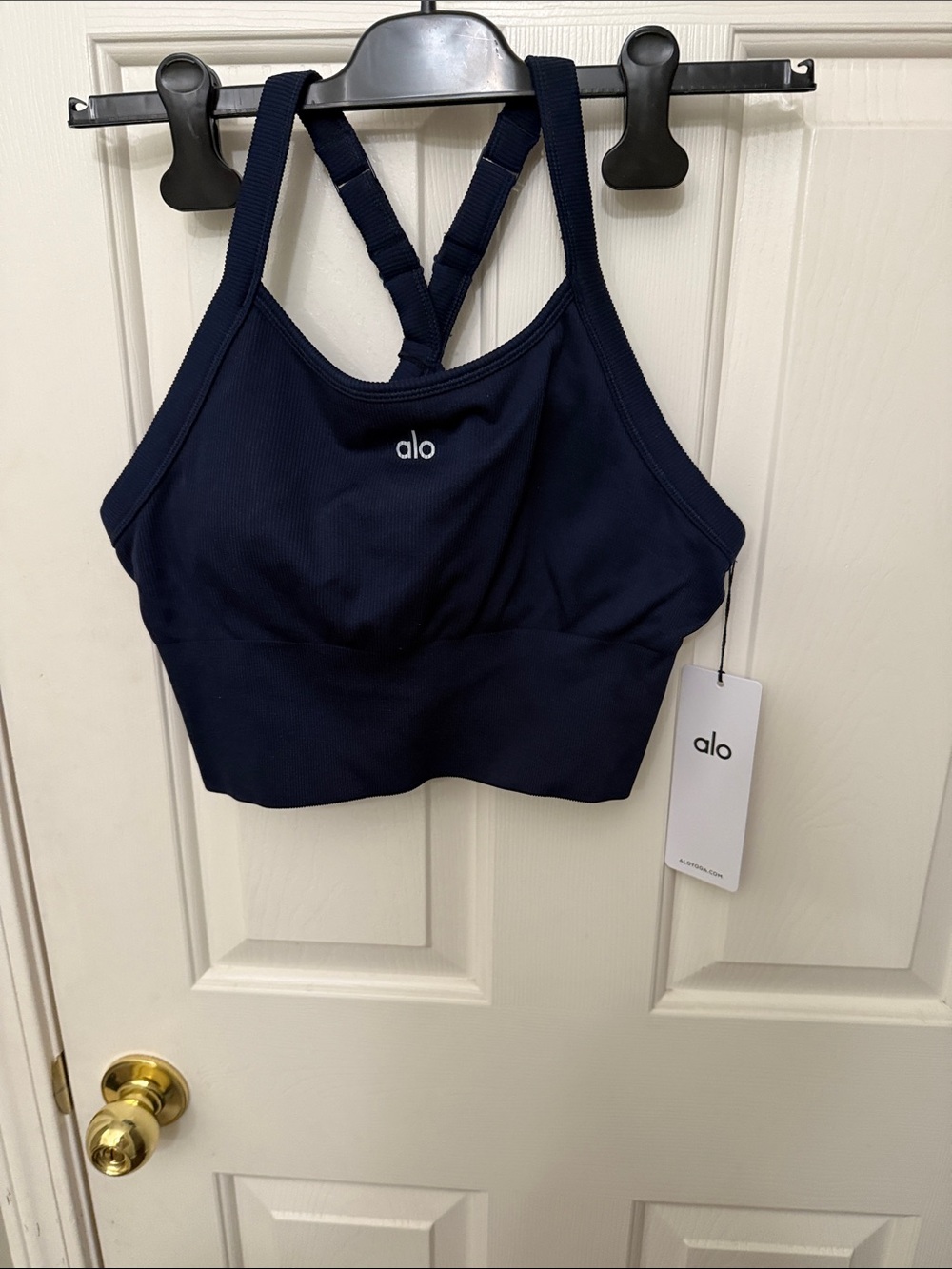 ALO Yoga Navy Ribbed Strappy Sports Bra